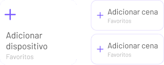 Cartões do app Olli para adicionar dispositivo e cena nos Favoritos