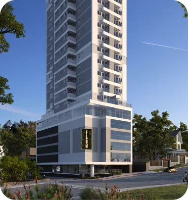 Fachada do empreendimento Flow, edifício residencial moderno com tecnologia Olli Habita